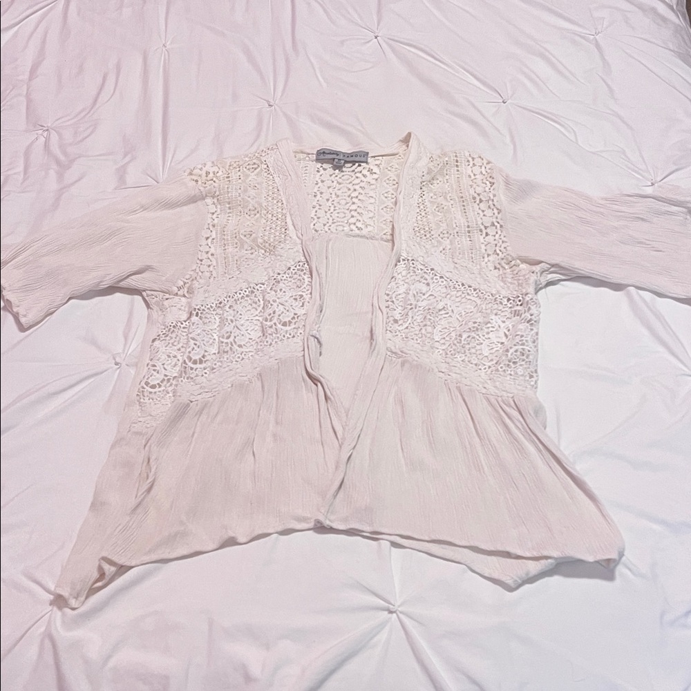 Ivory Lace Short Sleeve Cardigan